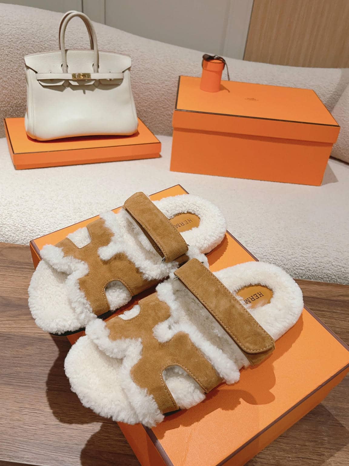Hermès fur slippers-16